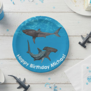 Great White Hammerhead Shark  Birthday Party Paper Plate