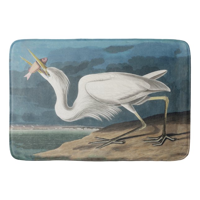 Great White Heron Audubon Bird Wildlife Painting Bath Mat (Front)
