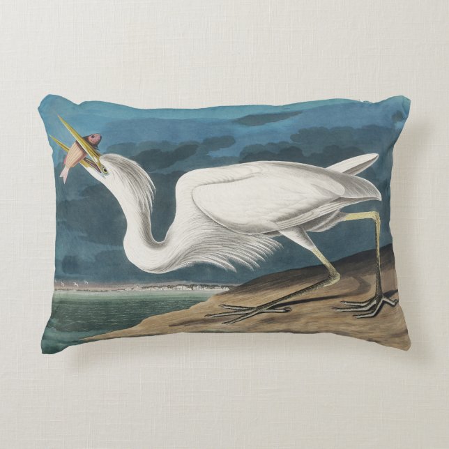 Great White Heron Audubon Bird Wildlife Painting Decorative Cushion (Front)