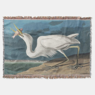 Great White Heron Audubon Bird Wildlife Painting Throw Blanket