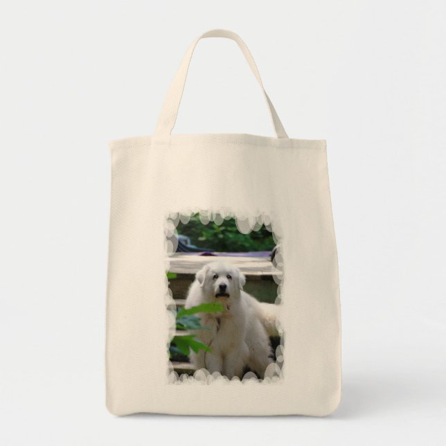 Great White Pyrenees Dog Grocery Tote Bag (Front)