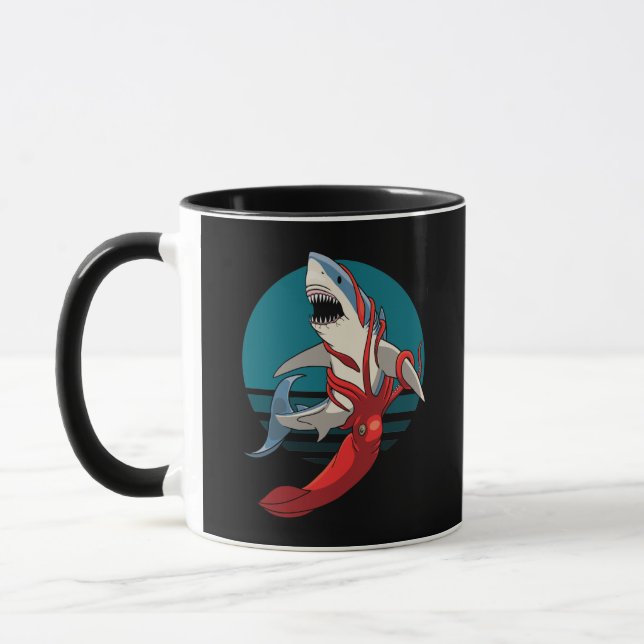 Great White Shark and Giant Squid Mug (Left)