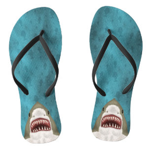 Great White Shark Attack Funny Fish Head Ocean Sea Jandals
