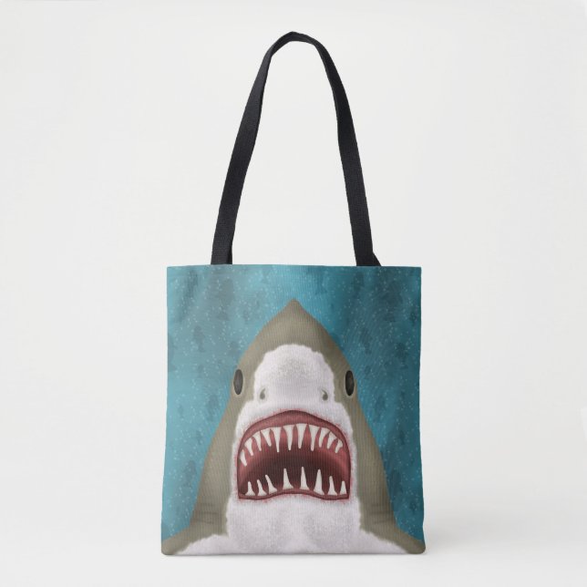 Great White Shark Attack Funny Fish Nautical Beach Tote Bag (Front)