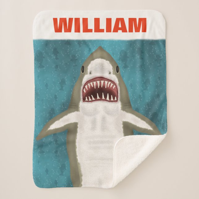 Great White Shark Attack Personalised Ocean Funny Sherpa Blanket (Front)