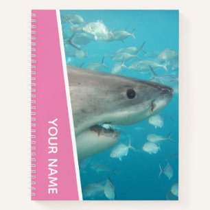 Great White Shark Australia Ocean Theme, Pink Girl Notebook
