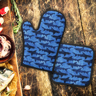 Great White Shark Beach House Seafood BBQ Oven Mitt & Pot Holder Set