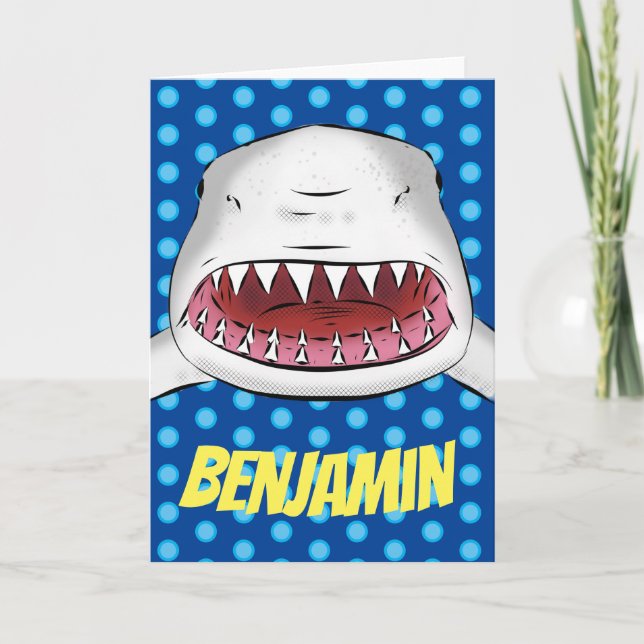Great white shark cartoon illustration card (Front)