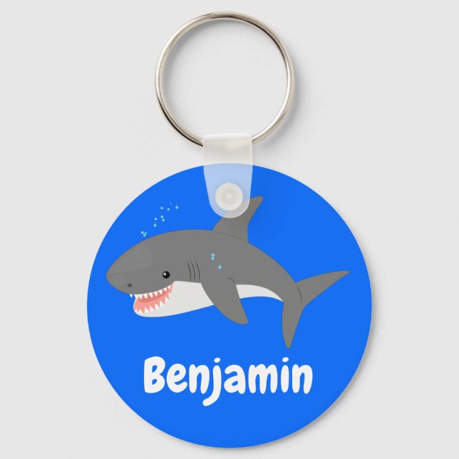 Great white shark cartoon illustration key ring (Front)