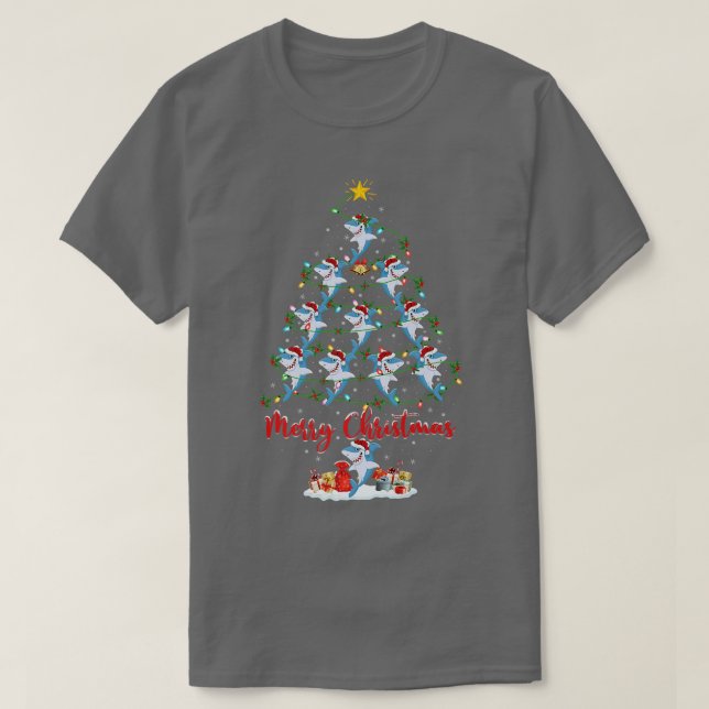 Great White Shark Fish Christmas Tree Light Funny  T-Shirt (Design Front)