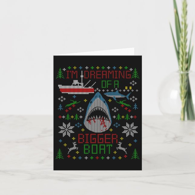 Great White Shark Fishing Ugly Christmas Sweater P Card (Front)