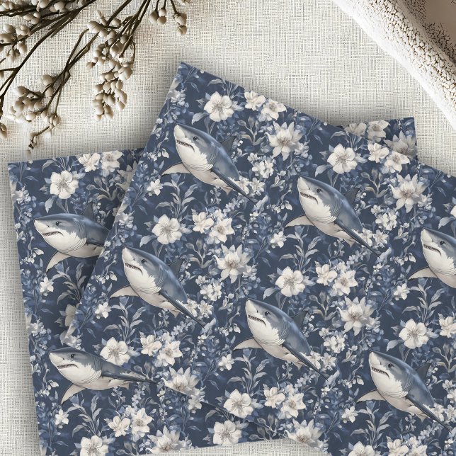Great White Shark Floral Flowers  Tissue Paper (Creator Uploaded)