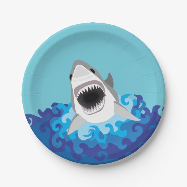 Great White Shark Funny Cartoon Paper Plate (Front)