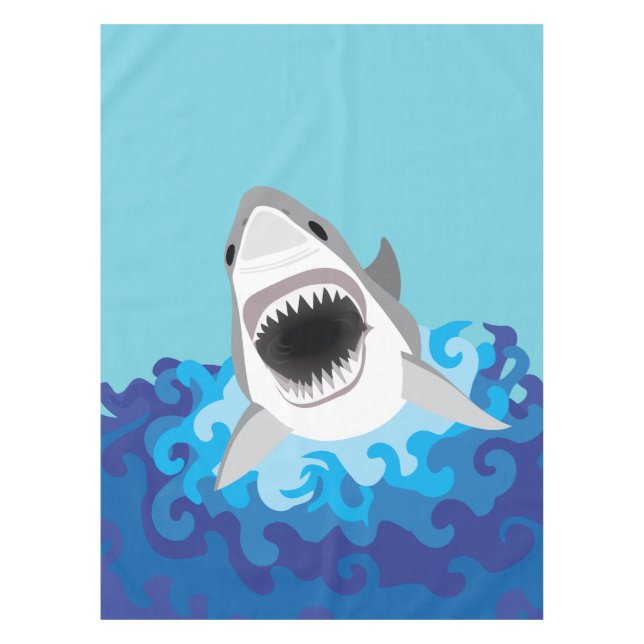 Great White Shark Funny Cartoon Tablecloth (Front)