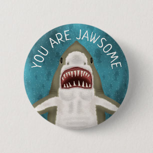 Great White Shark Funny Jawsome Pun Humour Custom 6 Cm Round Badge