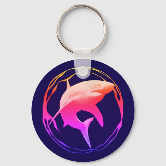 Great White Shark Graphic Design Key Ring (Front)