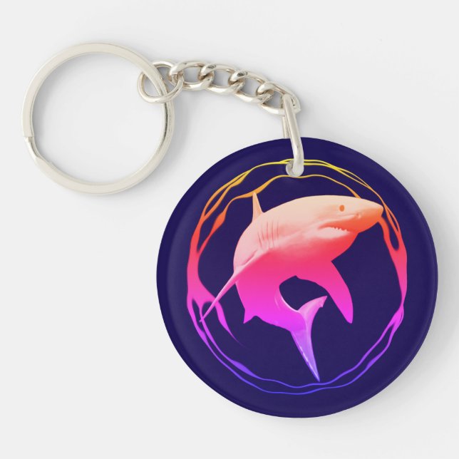 Great White Shark Graphic Design Key Ring (Front)
