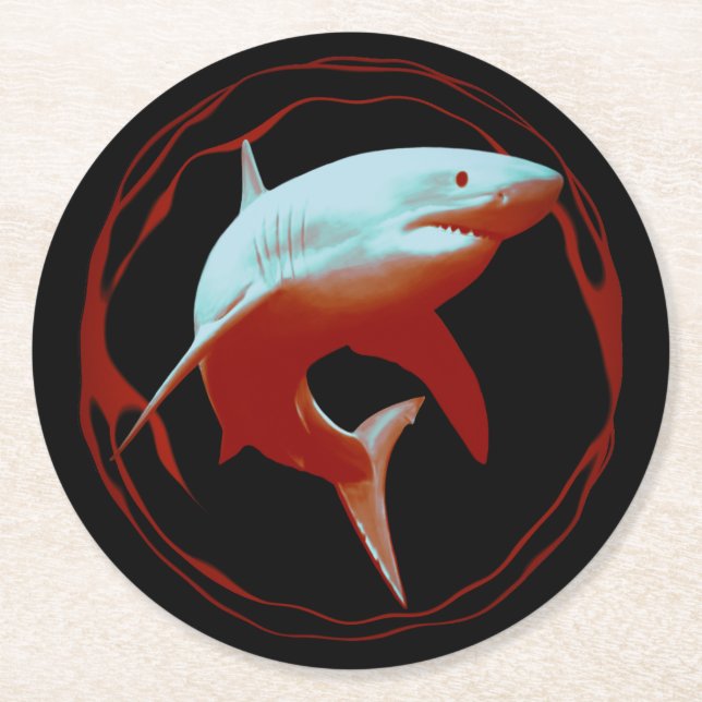 Great White Shark Graphic Design Round Paper Coaster (Front)