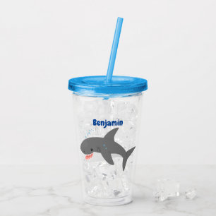 Great white shark happy cartoon illustration acrylic tumbler