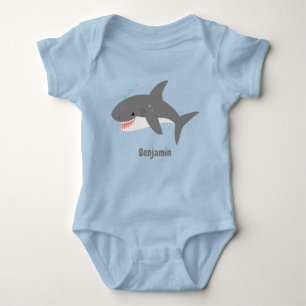 Great white shark happy cartoon illustration baby bodysuit
