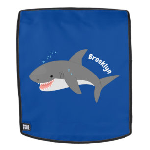 Great white shark happy cartoon illustration backpack