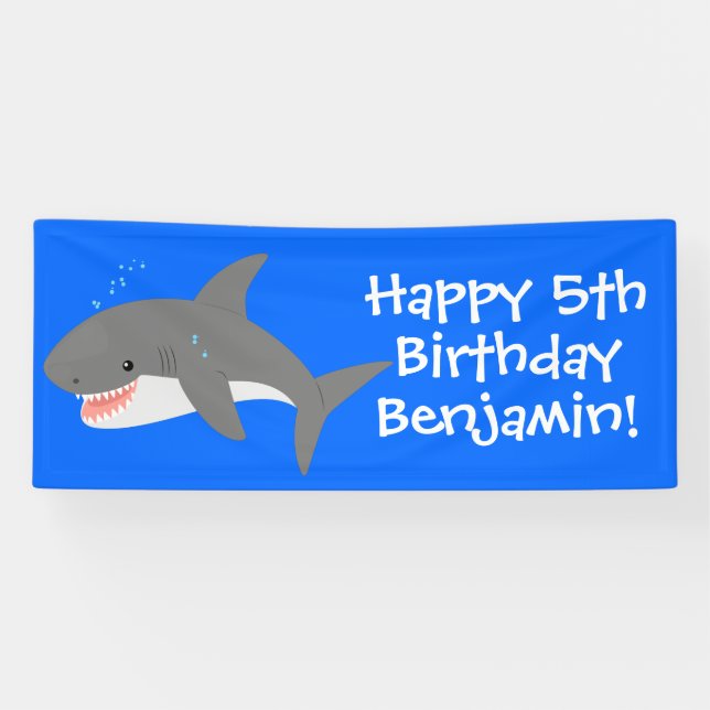 Great white shark happy cartoon illustration banner (Horizontal)