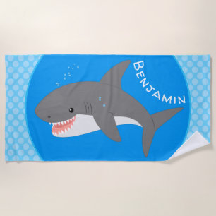 Great white shark happy cartoon illustration beach towel