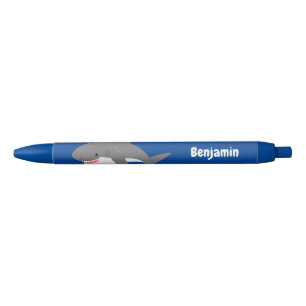 Great white shark happy cartoon illustration black ink pen