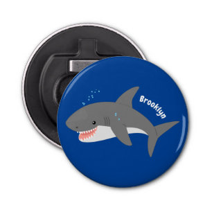 Great white shark happy cartoon illustration bottle opener