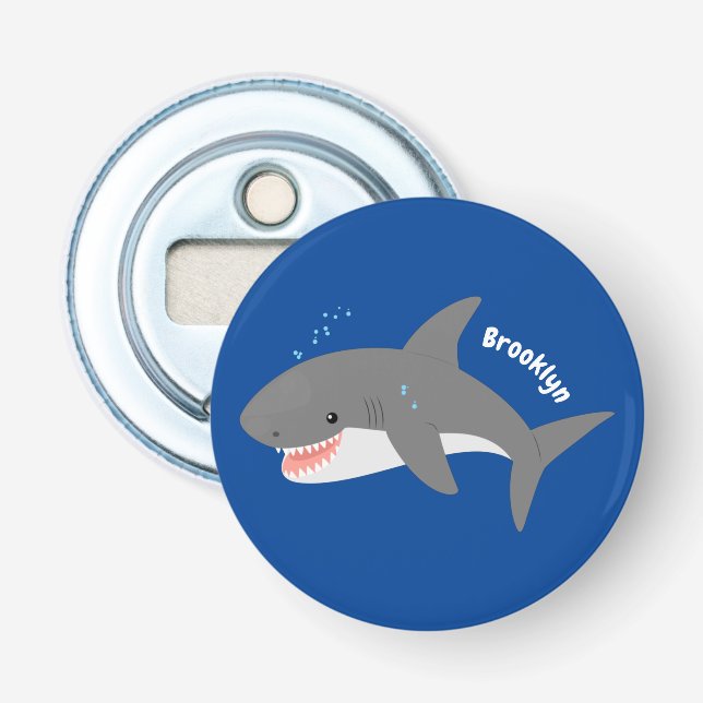Great white shark happy cartoon illustration bottle opener (Front)