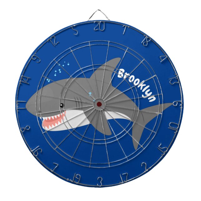 Great white shark happy cartoon illustration dartboard (Front)