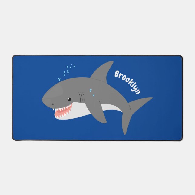 Great white shark happy cartoon illustration  desk mat (Front)
