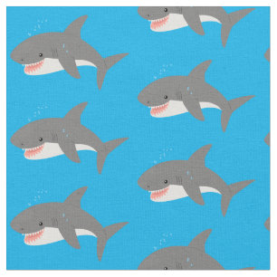 Great white shark happy cartoon illustration fabric