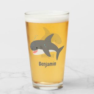 Great white shark happy cartoon illustration glass