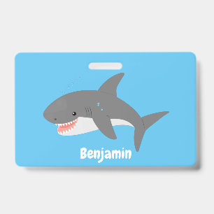 Great white shark happy cartoon illustration ID badge