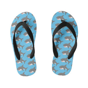 Great white shark happy cartoon illustration kid's jandals