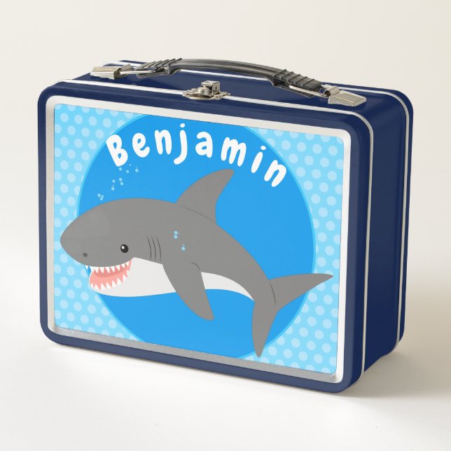 Great white shark happy cartoon illustration metal lunch box (Front)