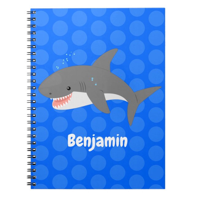 Great white shark happy cartoon illustration notebook (Front)