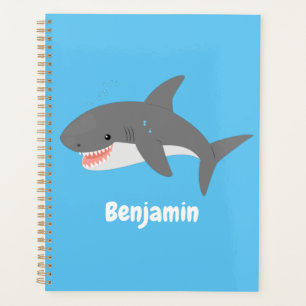 Great white shark happy cartoon illustration planner
