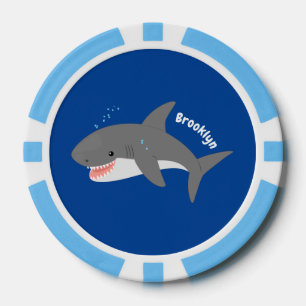 Great white shark happy cartoon illustration  poker chips