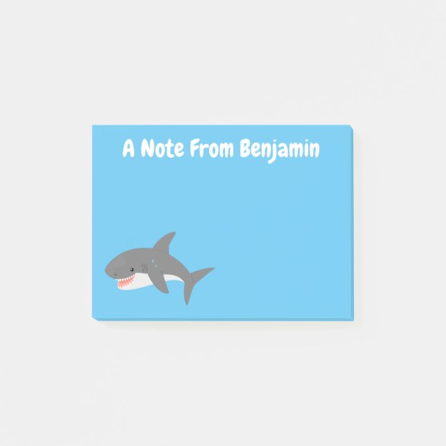 Great white shark happy cartoon illustration post-it notes (Front)