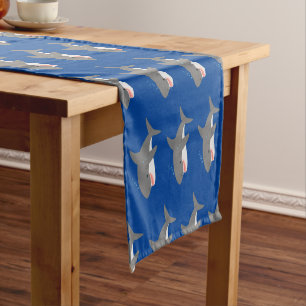 Great white shark happy cartoon illustration short table runner