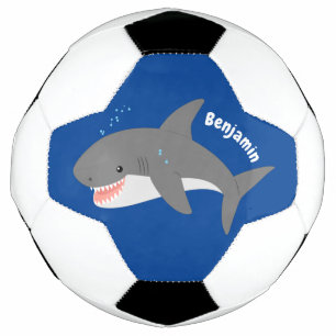 Great white shark happy cartoon illustration soccer ball