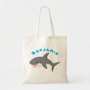 Great white shark happy cartoon illustration tote bag
