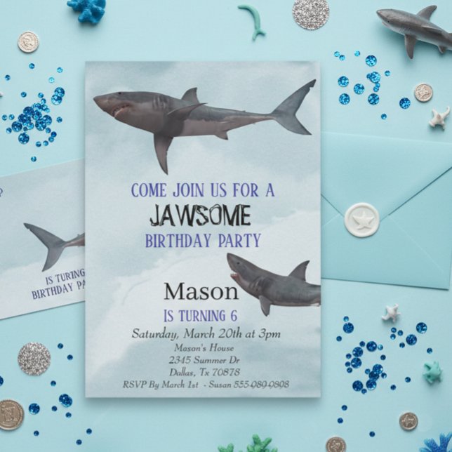 Great White Shark Jawsome Child's Birthday Invitation (Creator Uploaded)