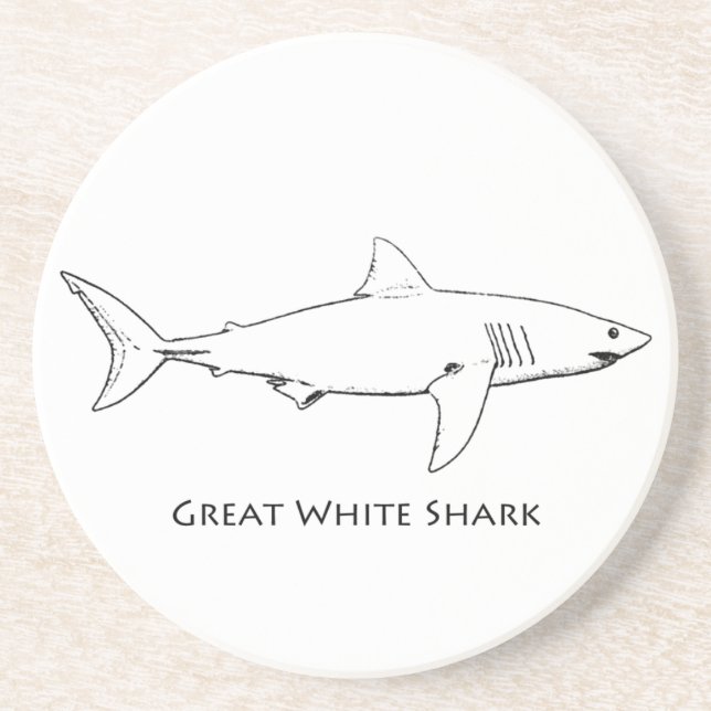 Great White Shark (line art) Coaster (Front)
