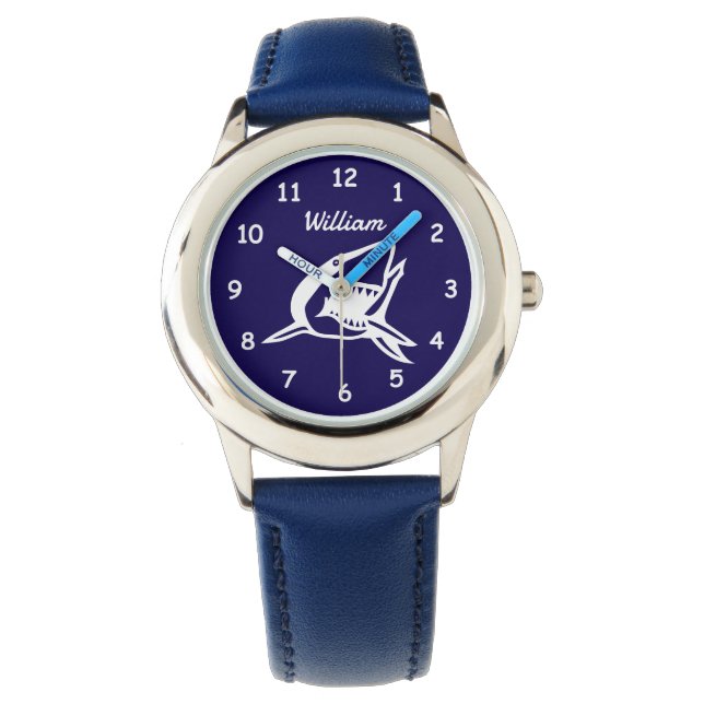 Great white shark logo personalised kid's watch (Front)
