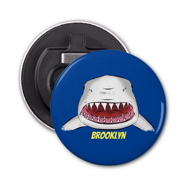 Great white shark mean cartoon illustration bottle opener (Front)