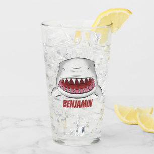 Great white shark mean cartoon illustration glass