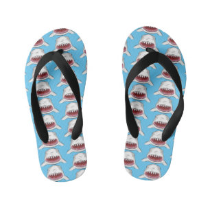 Great white shark mean cartoon illustration kid's jandals